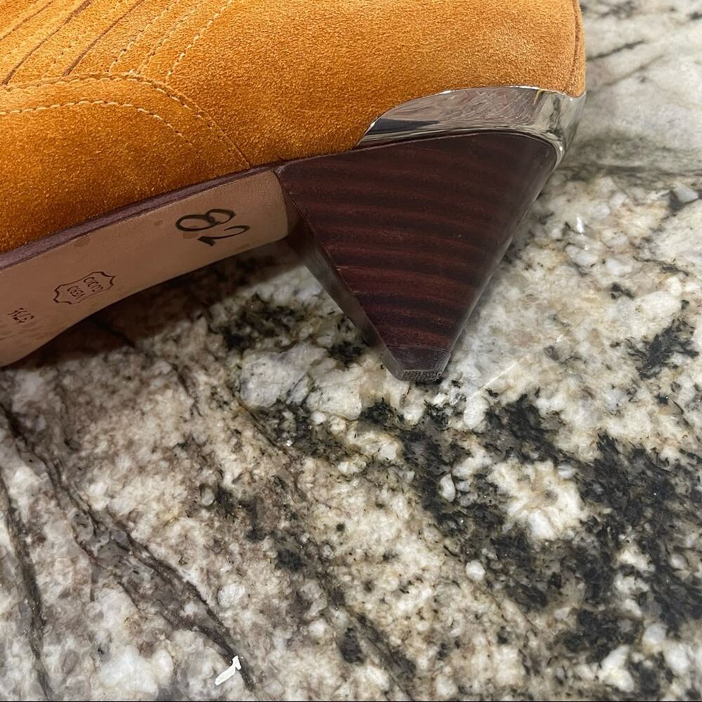 Joie Mustard Suede Western Ankle Booties Size 7 - Picture 9 of 9